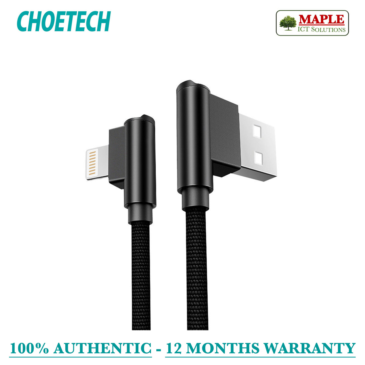 Choetech 90 Degree Nylon-Braided Lightning Cable, 1.2M (IP007-101)