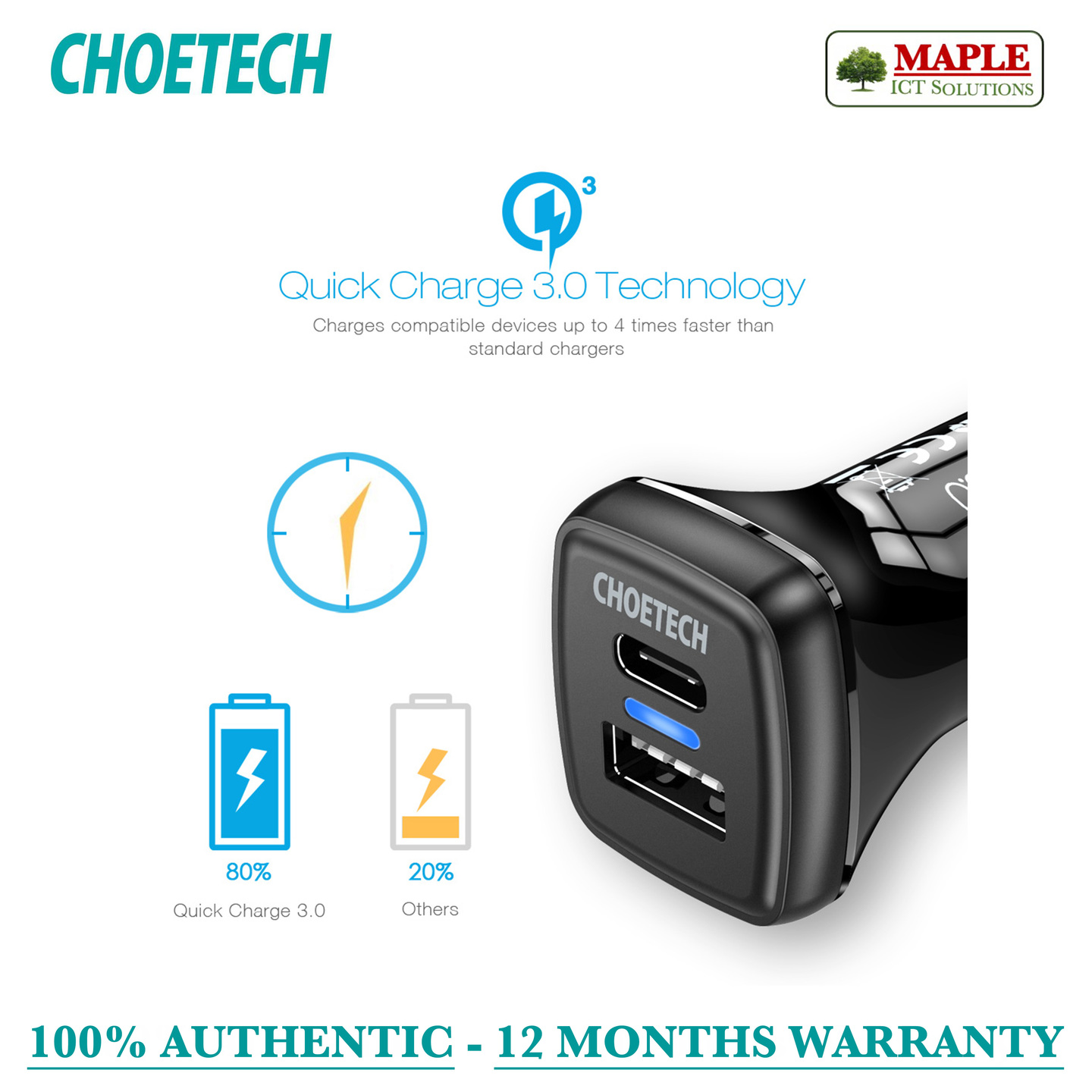 Choetech Power Delivery Type-C 36W Car Charger (TC0005)