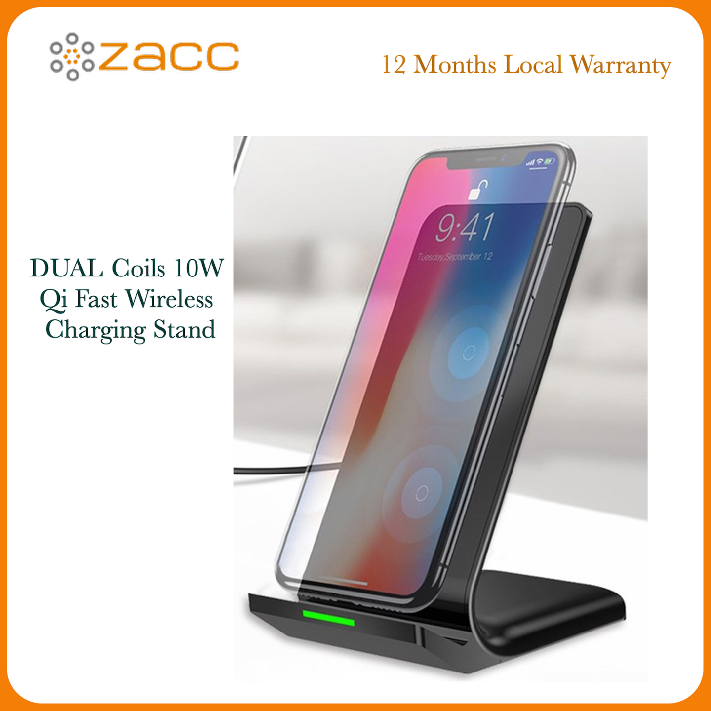 Zacc 10W Dual Coil Fast Wireless Charging Station 