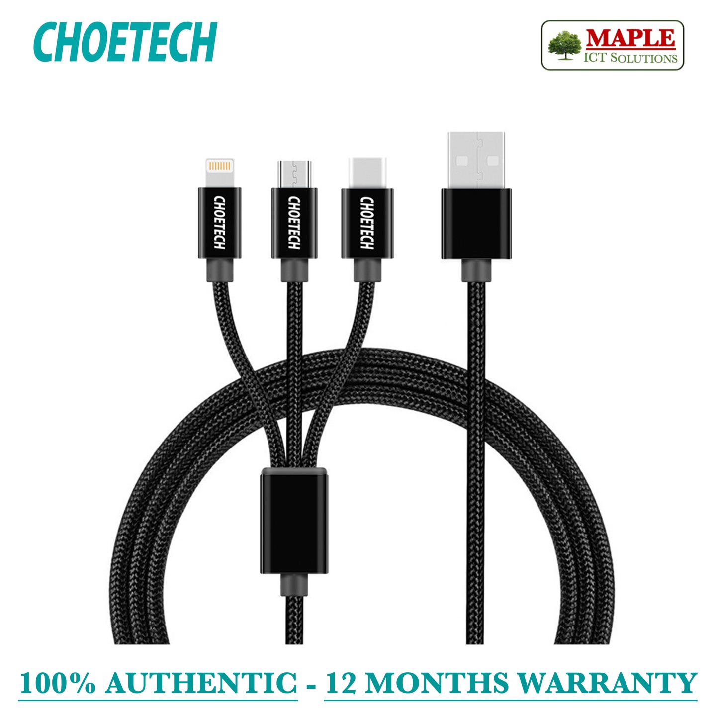 Choetech 3-in-1 USC-C + Micro USB + Lightning 1M Charging (ONLY) Cable (XAC0013-101)