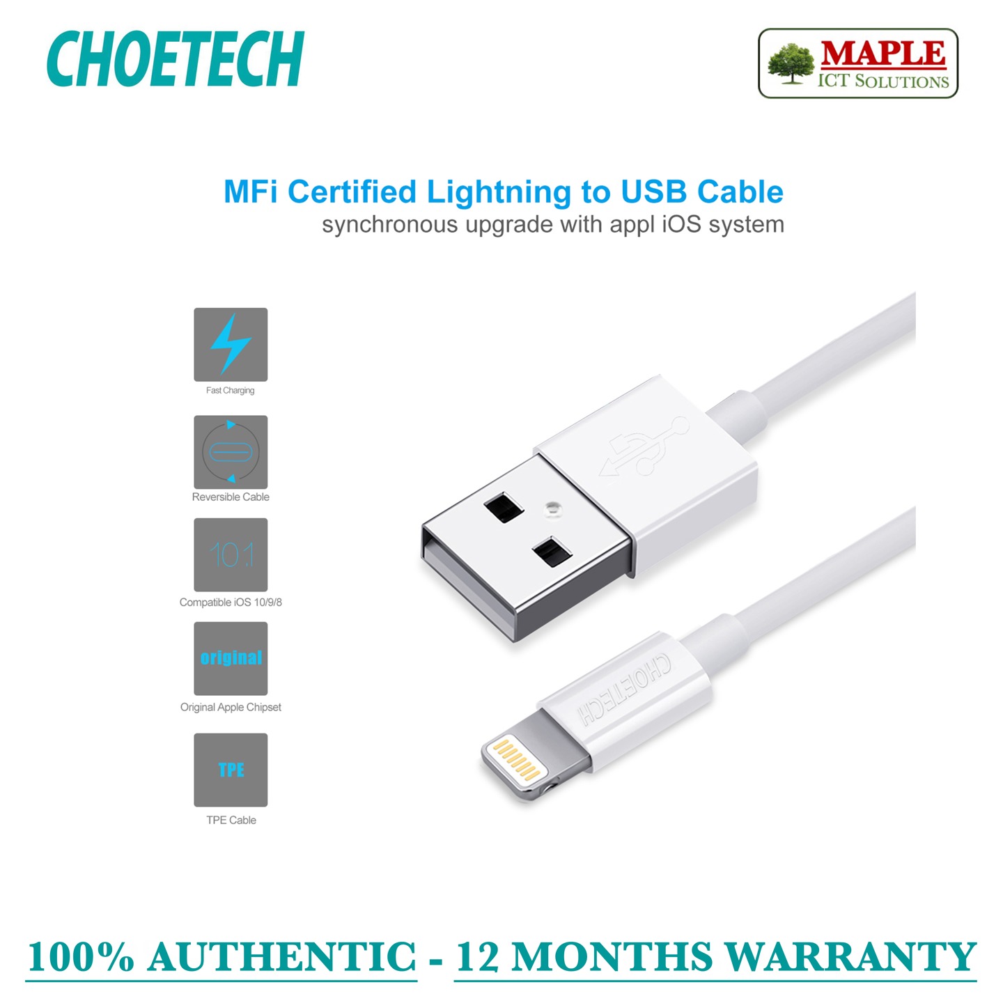 Choetech MFi Certified Lightning Cable, 1.2M (IP0026)