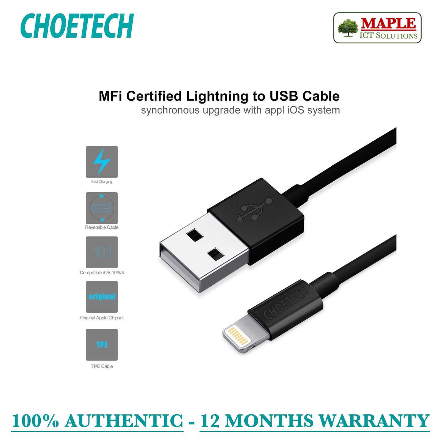 Choetech MFi Certified Lightning Cable, 1.8M (IP0027)