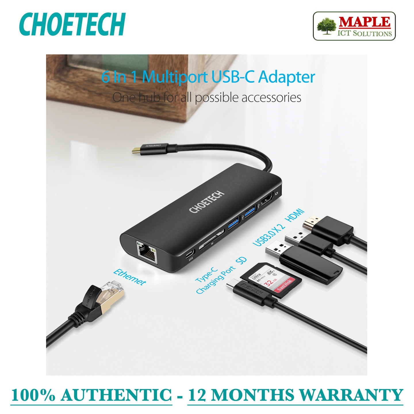 Choetech Multiport Hub with HDMI 4K (HUB-M05BK)