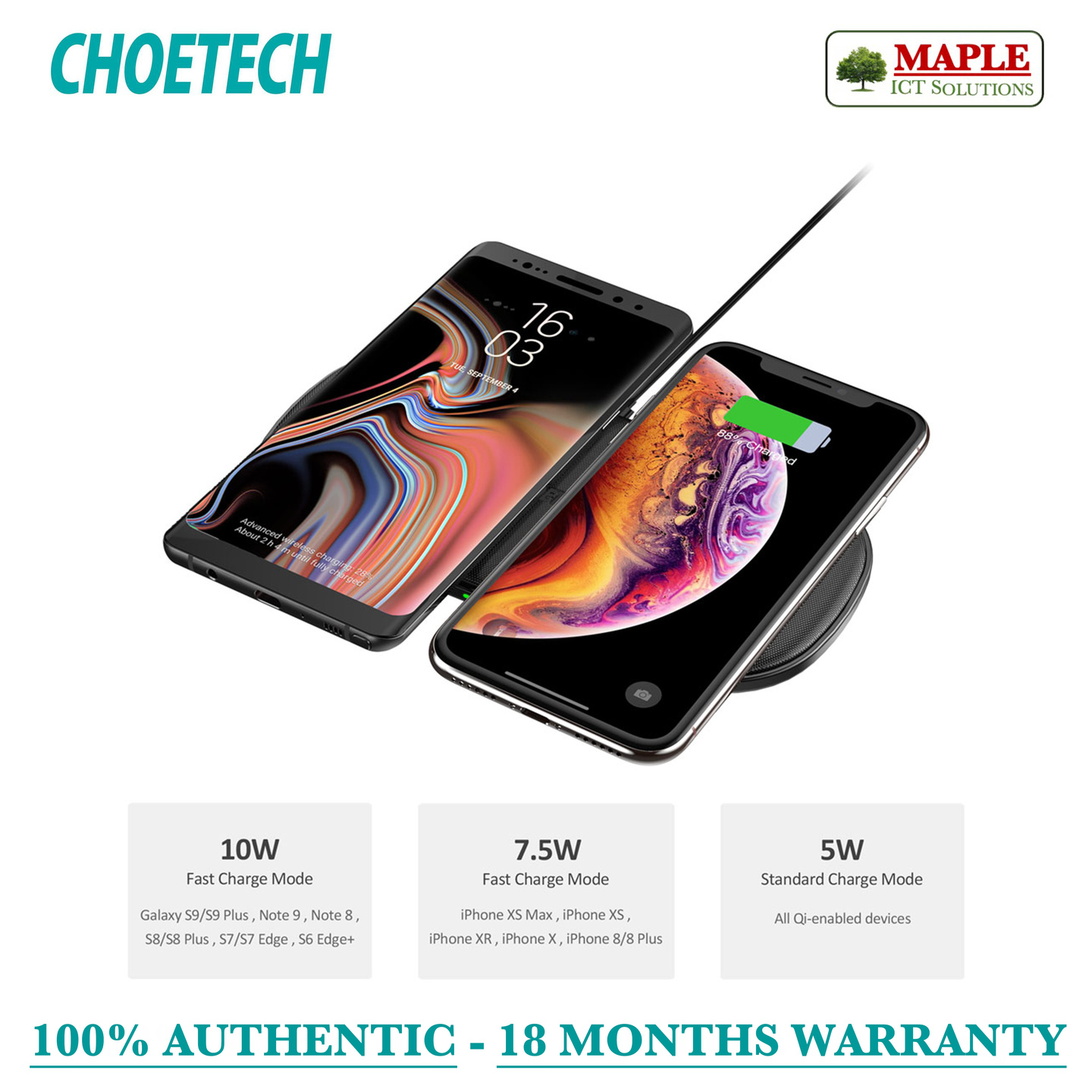 Choetech 5 Coils Dual Fast Charging Pad (T-535S)