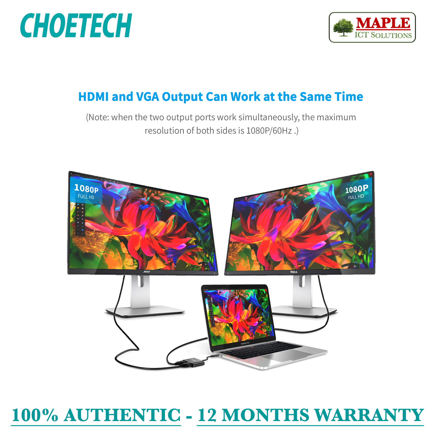 Choetech USB-C to HDMI & VGA Adapter (HUB-M07BK)