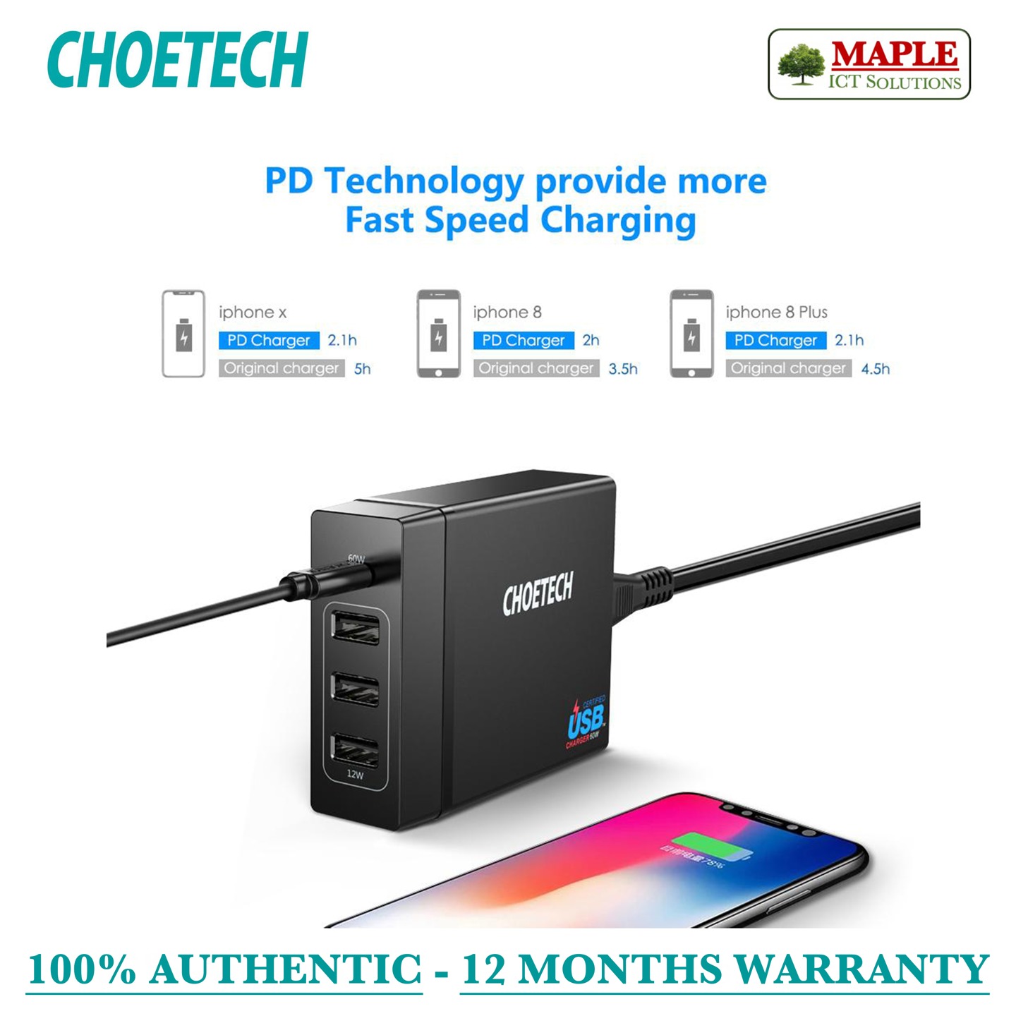 Choetech Power Delivery Charging Station, 72W (PD72-1C3U)                                            (for EXPORT ONLY)