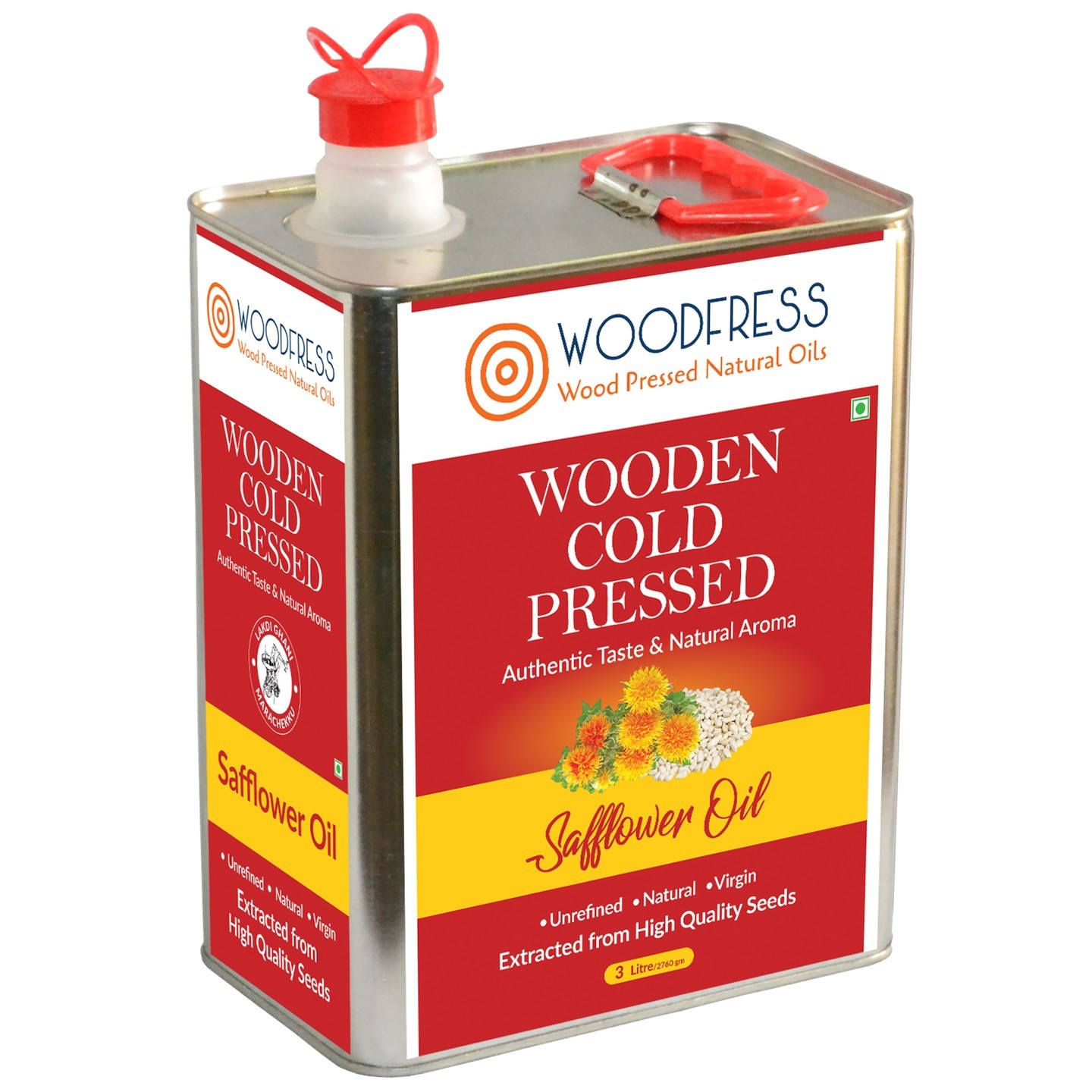 Wooden Cold Pressed Safflower Oil 3L - Kardai, Kardi, Kusum ka Tel - For Cooking