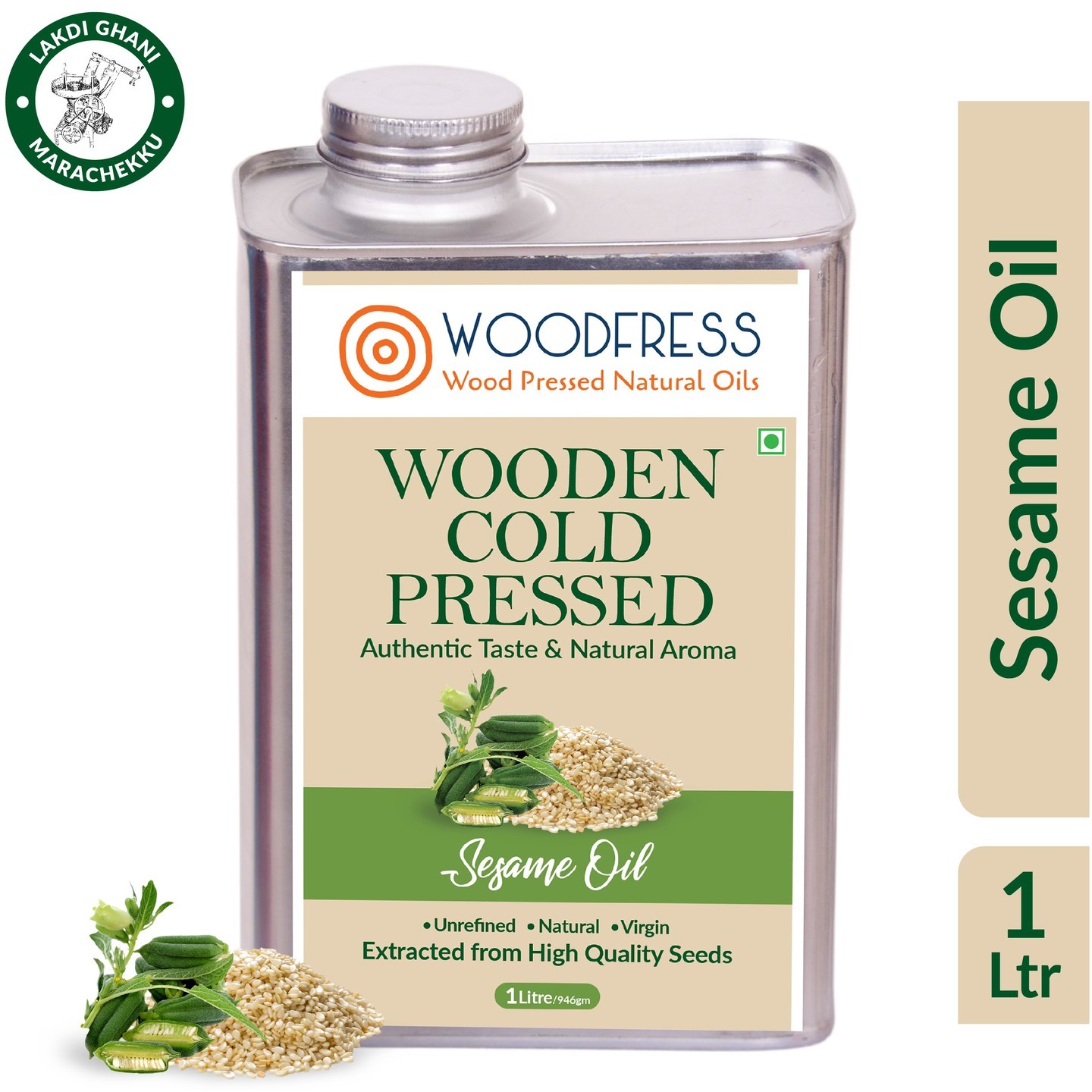 Wooden Cold Pressed Sesame Oil 1L - Gingelly, Til ka Tel, El enney Wood Pressed  Lakdi Ghani  Marachekku