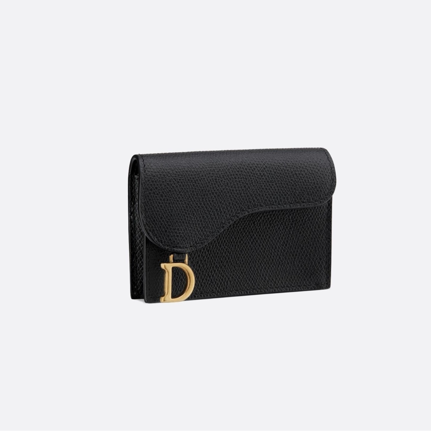 DIOR SADDLE FLAP CARD HOLDER Black Grained Calfskin