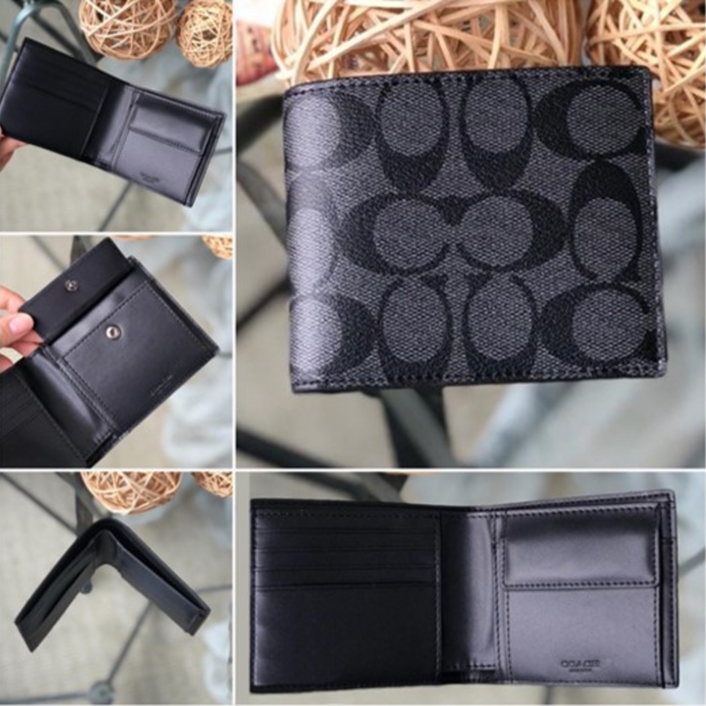 F75006 Coach Black printed short wallet Coin Purse Mens Bags