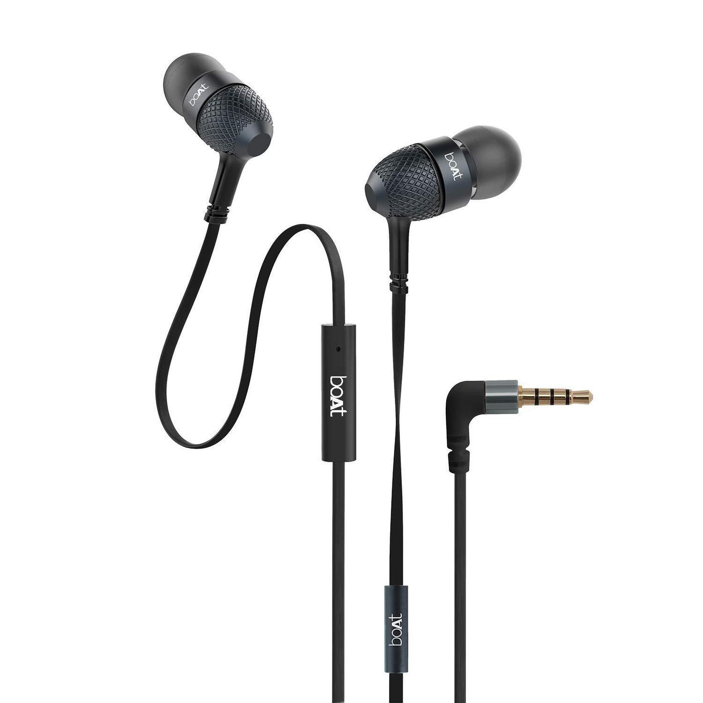 BoAt BassHeads 220 Super Extra Bass In-Ear wired Headphones with Mic (Black)