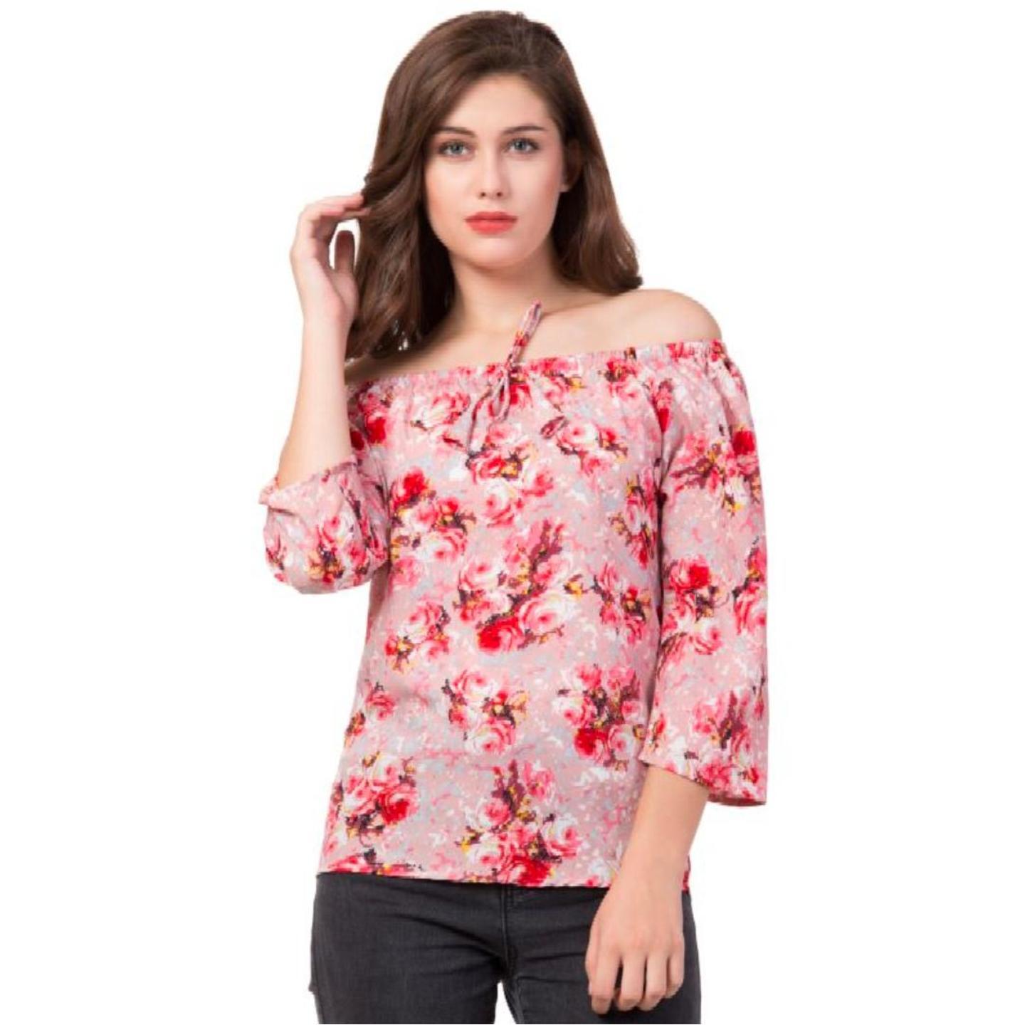 Womens Printed Regular top(Pink)