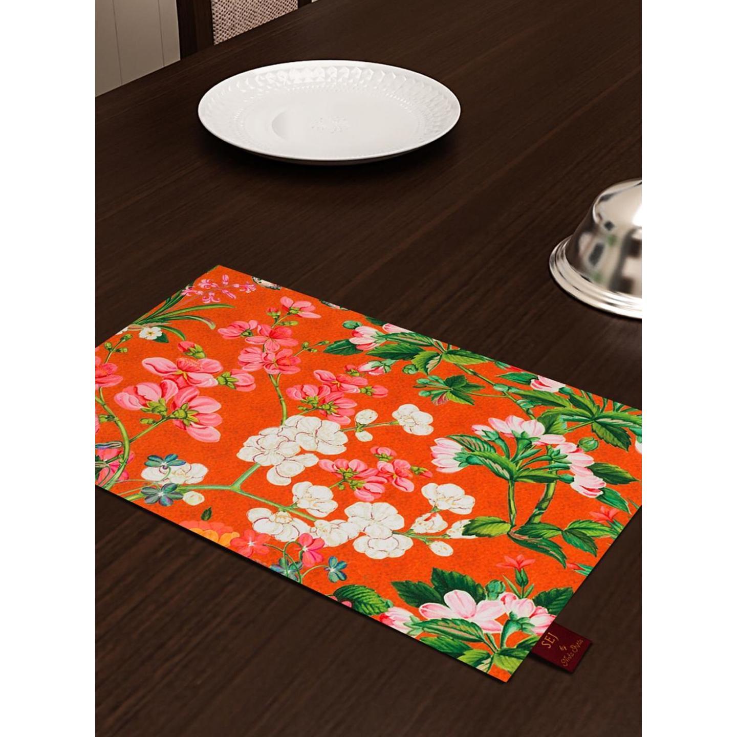 Orange Set of 6 Floral Print Table Mats