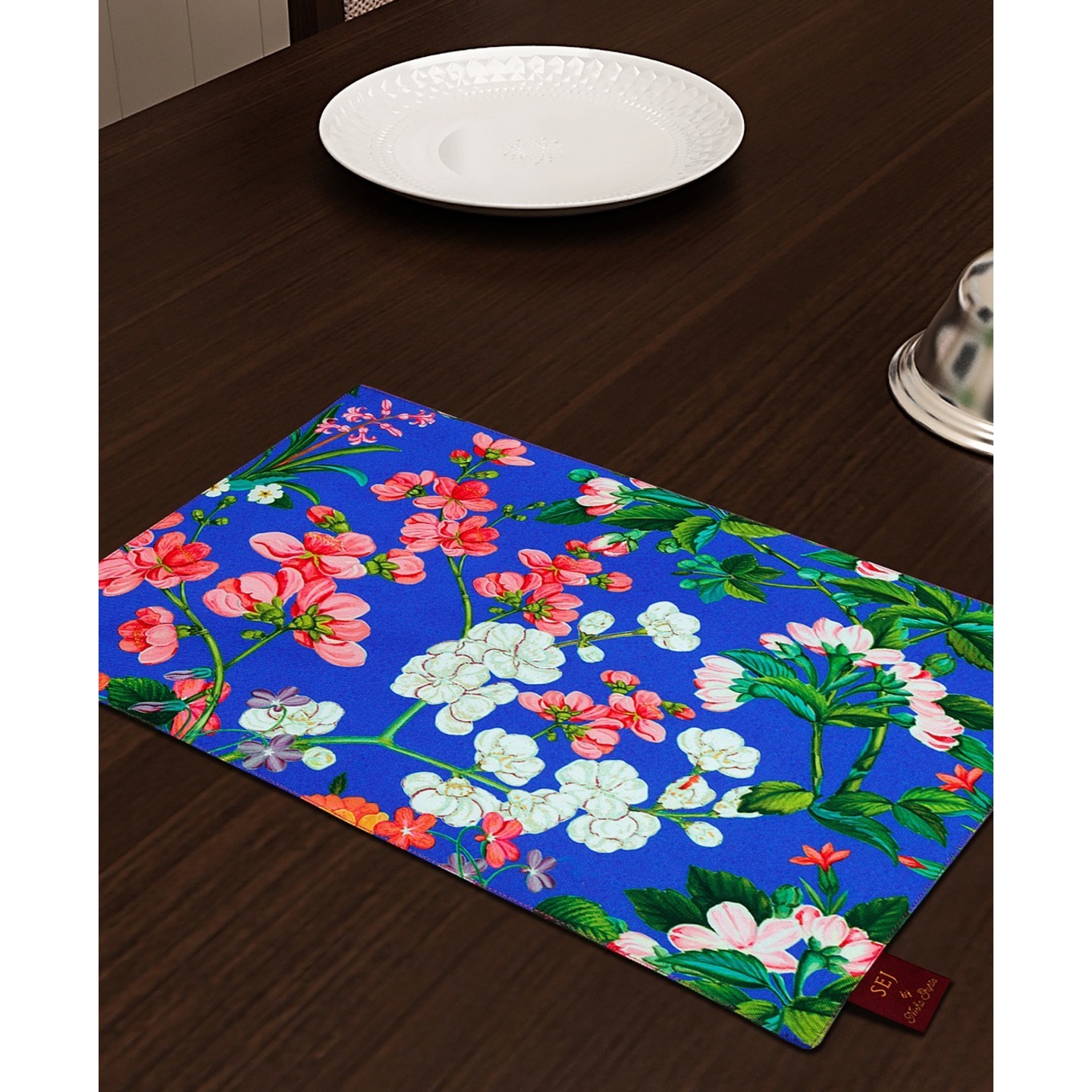 Blue Set of 6 Floral Print Table Mats