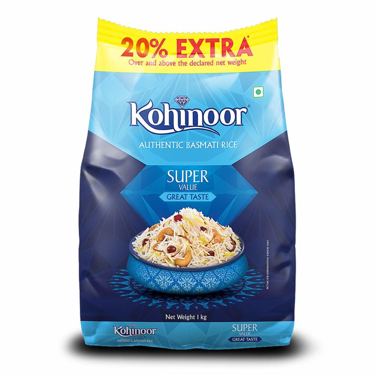 Kohinoor Super Value Authentic Basmati Rice, 1 Kg Pack