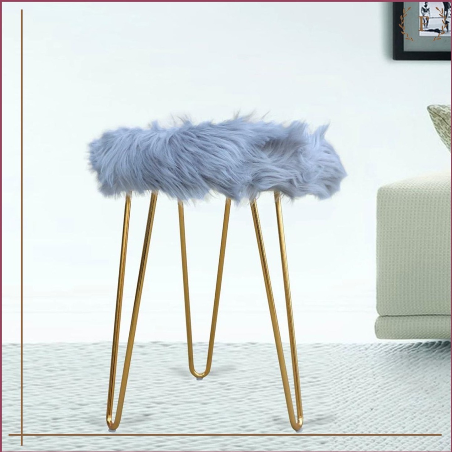 Faux Fur StoolsCast Iron Easy Portable Living Room Foot Rest Stools