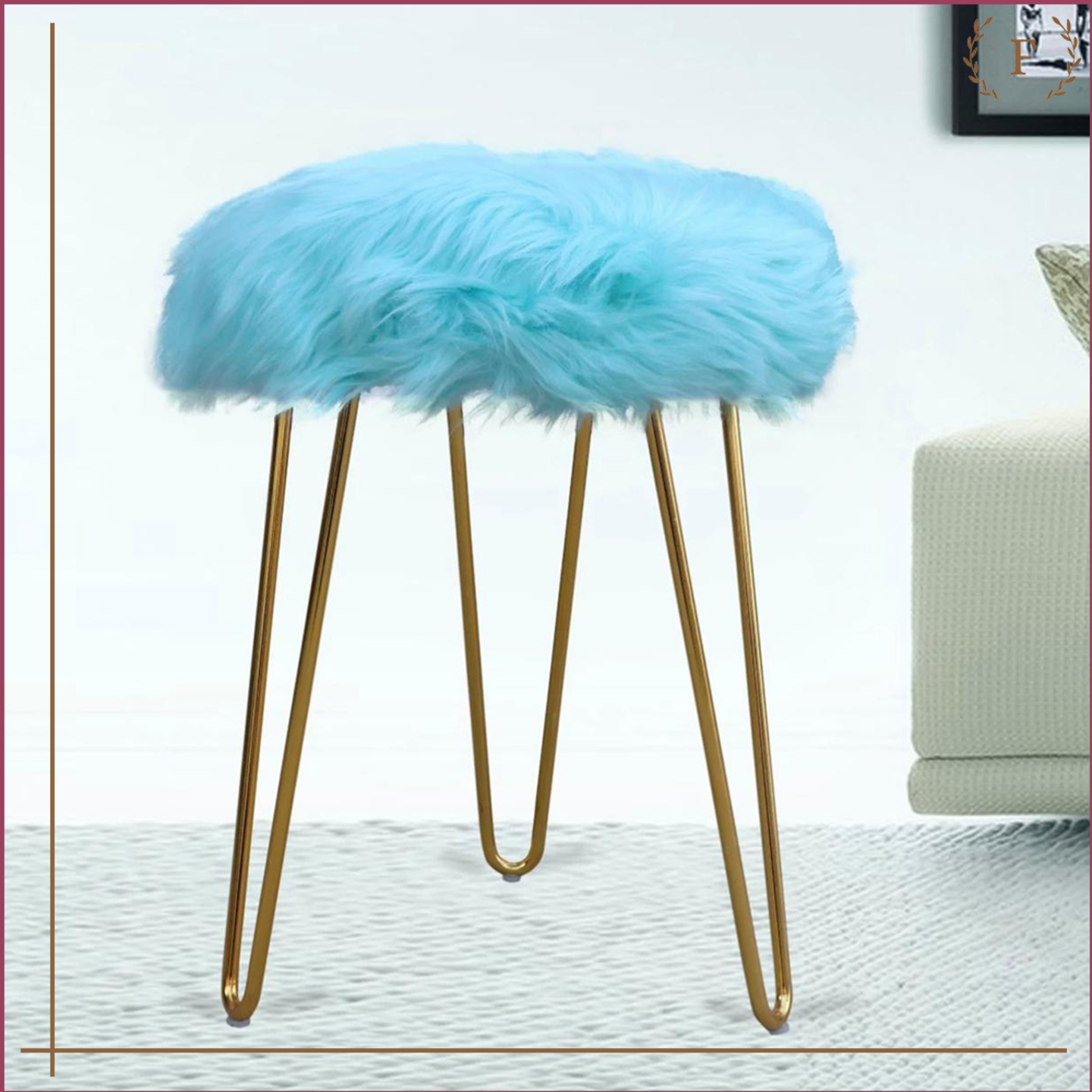 Faux Fur Stools|Cast Iron Easy Portable| Living Room Foot Rest Stools