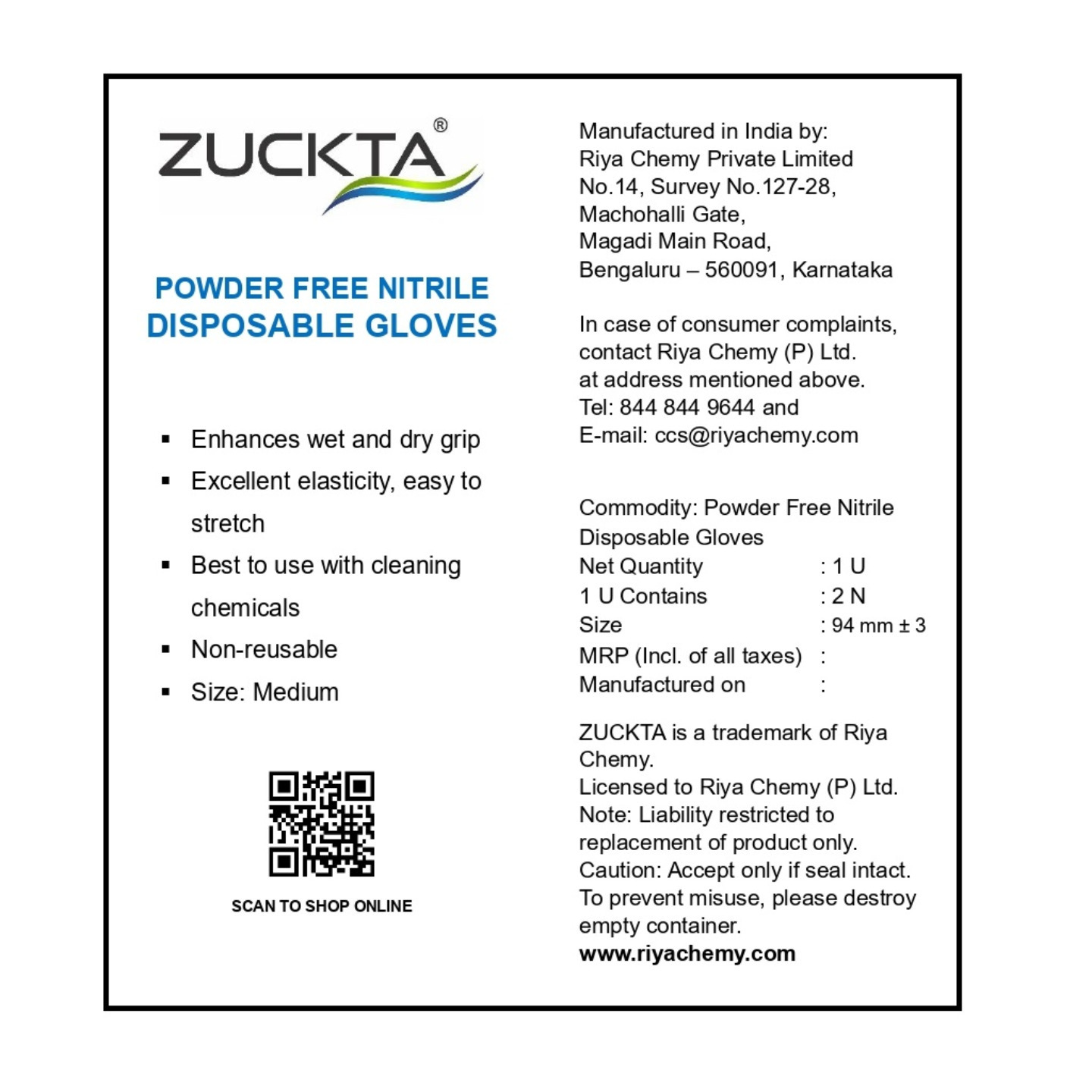 ZUCKTA Powder Free Nitrile Disposable Gloves 1 set