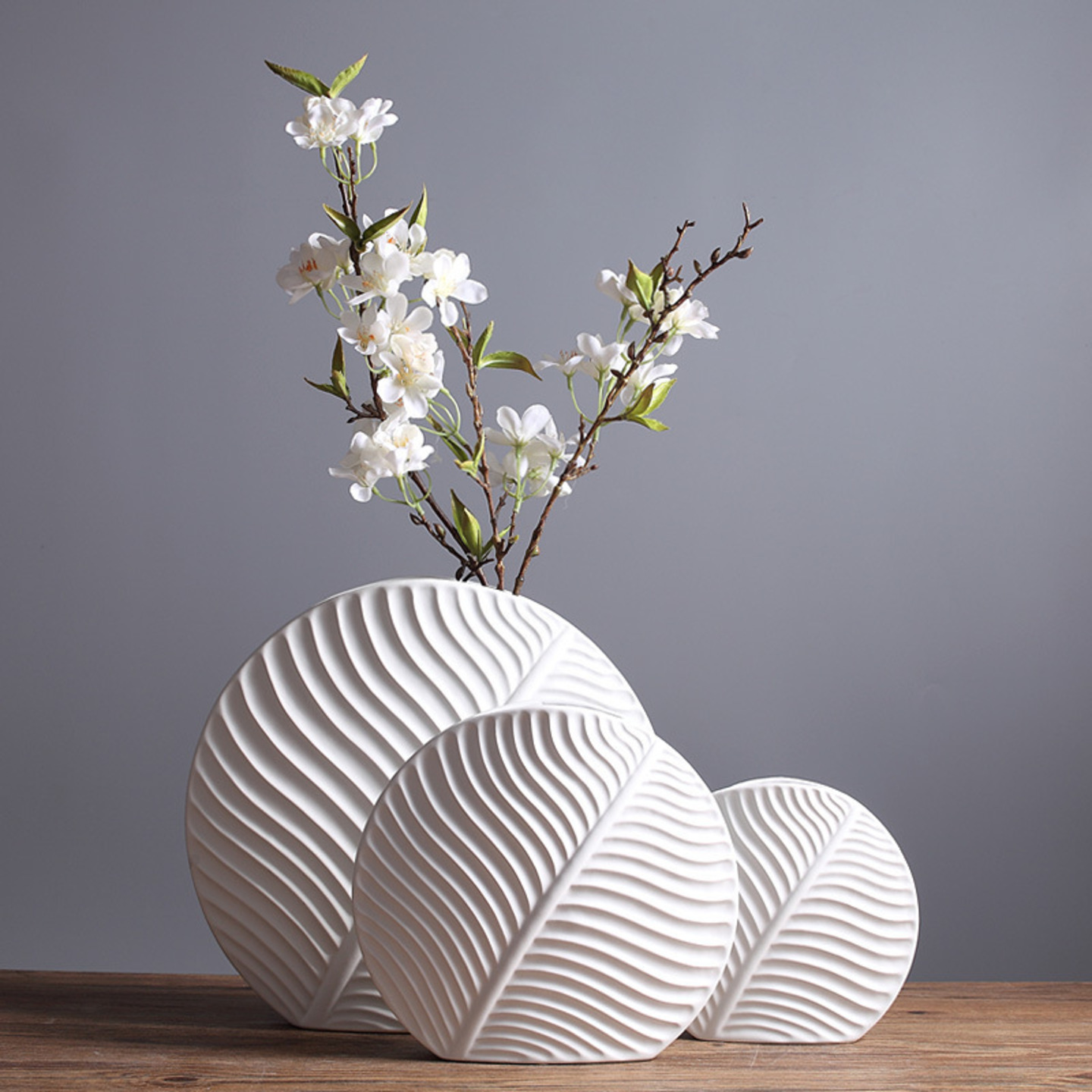 Leaf Shape Nordic Decorative Ceramic Vase Set Of 3 Matt