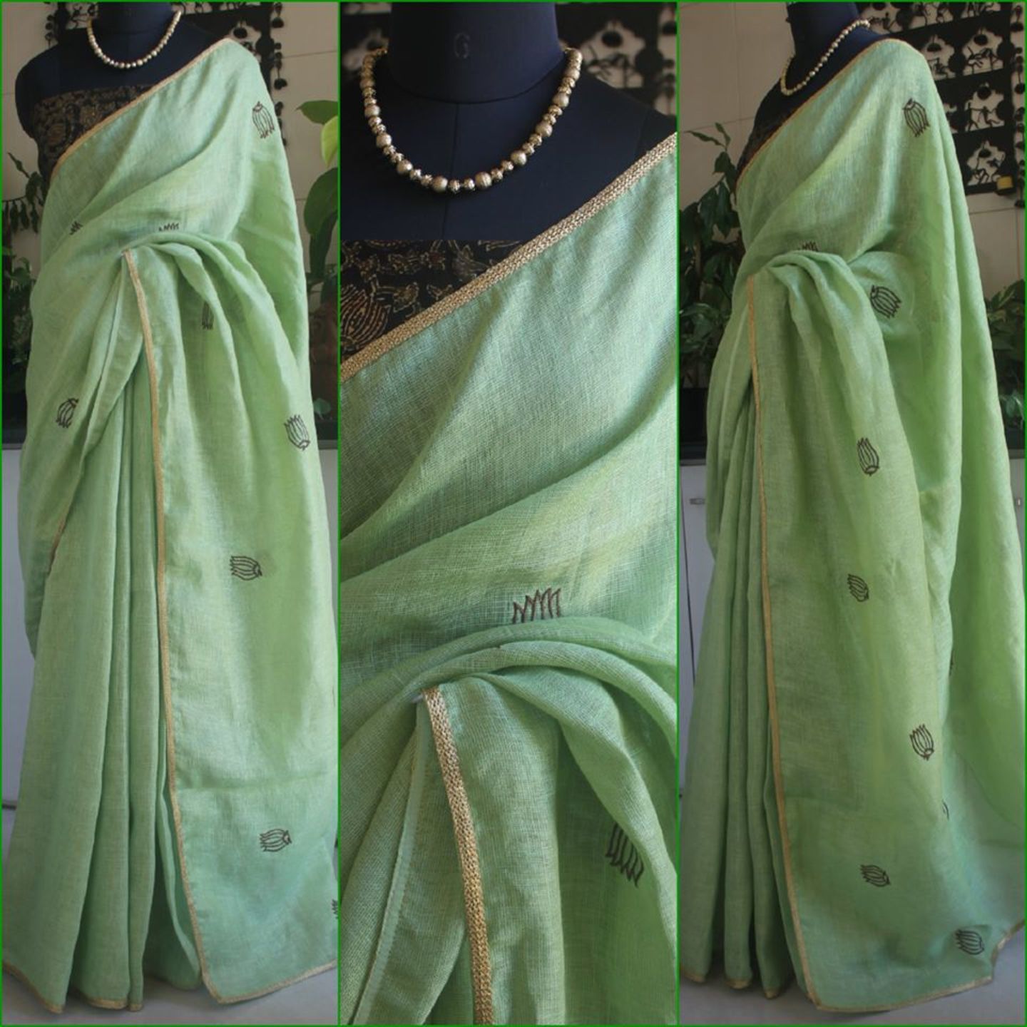 Soft Pista Green Linen Saree 