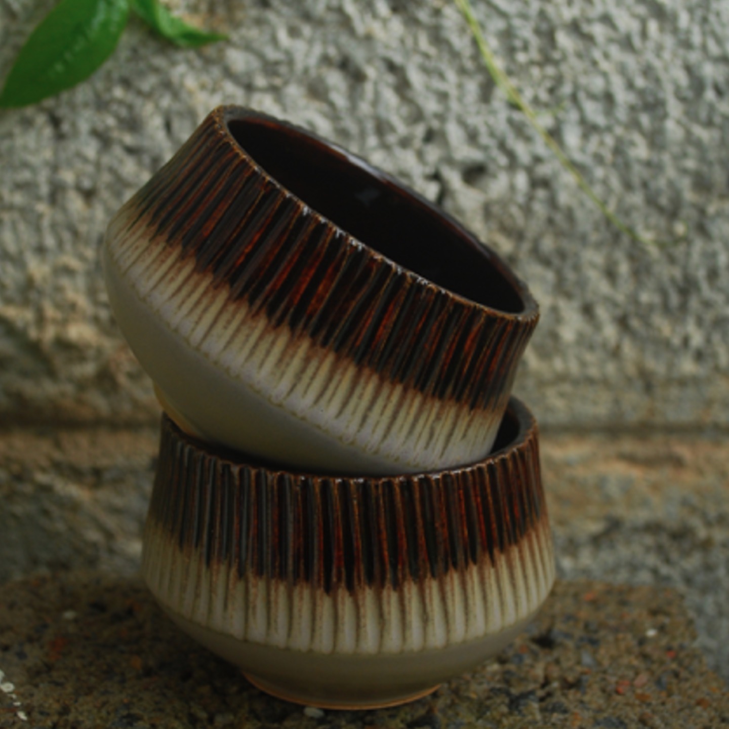 Ceramic Striped Bowl Brown
