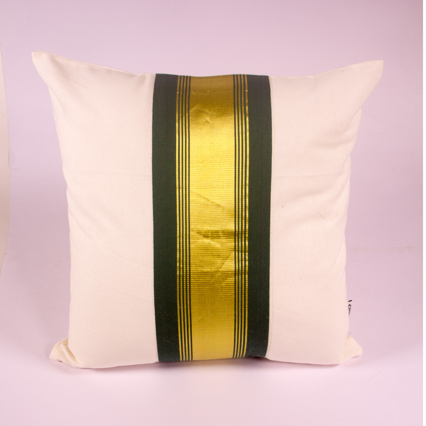 Olive Green And Gold Striped Cushion Cover