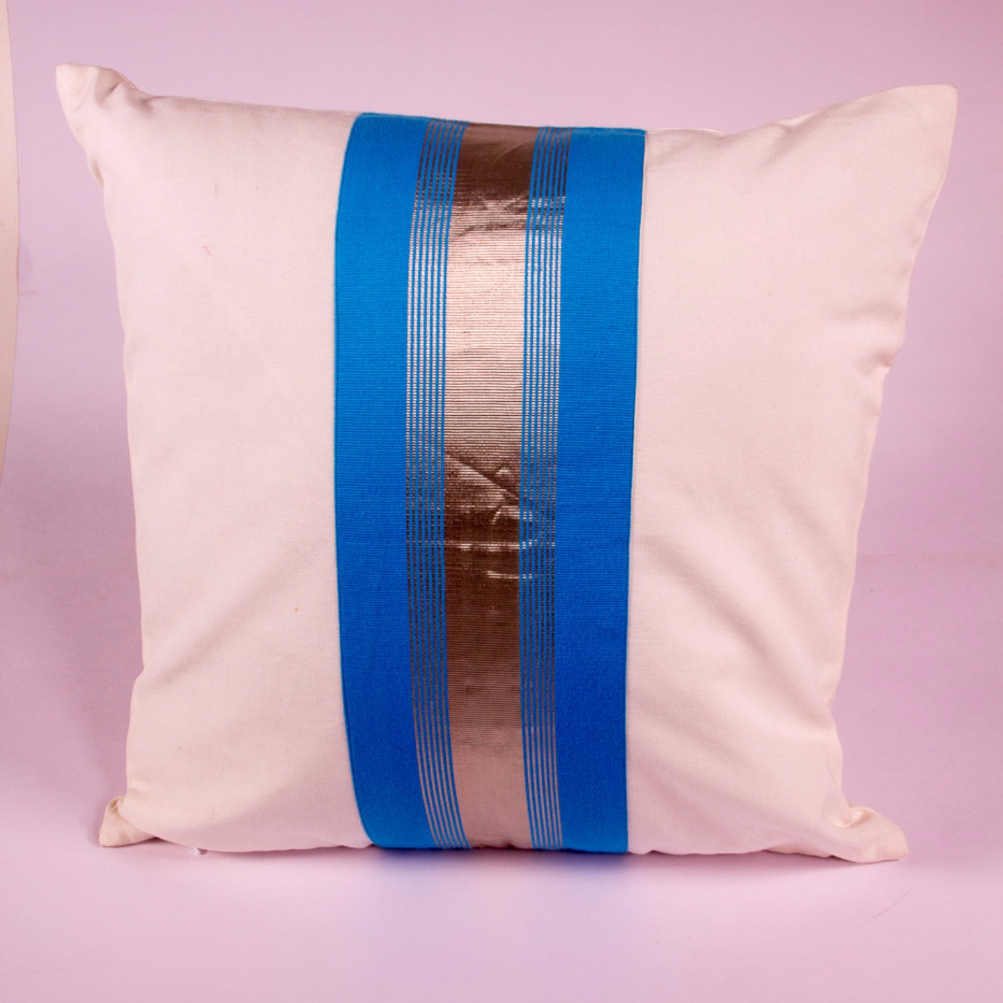 Sky Blue And Silver Striped Cushion Cover