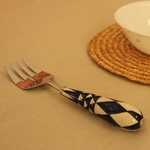 White & Blue Diamond Ceramic Serving Fork