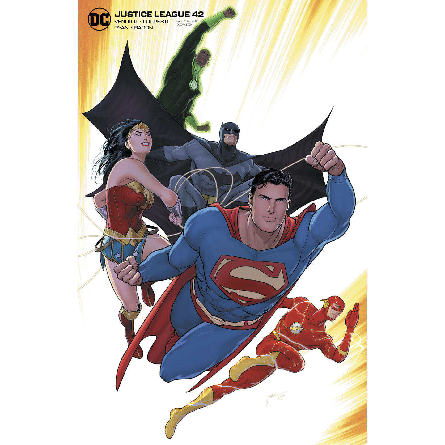 JUSTICE LEAGUE 42 CARD STOCK MIKEL JANIN VAR ED