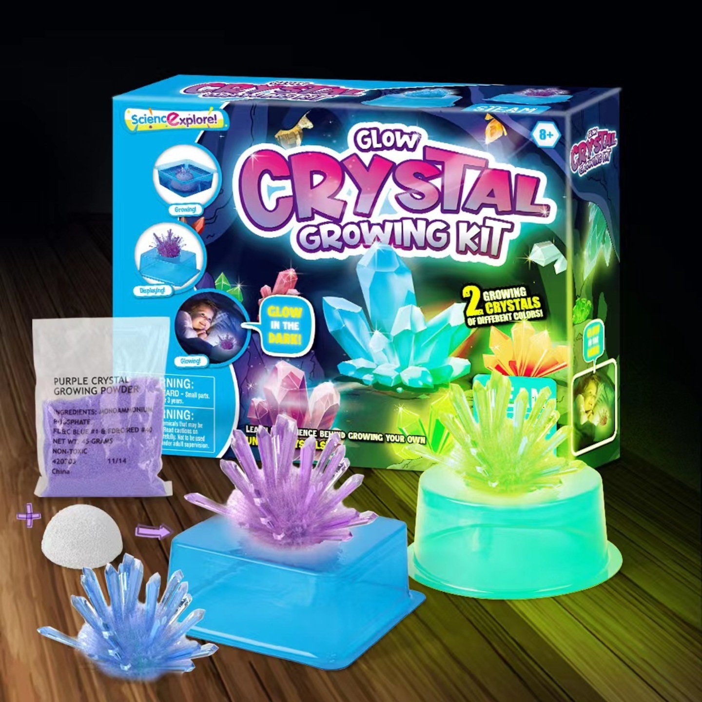 STEAM Science Explore Make Your Own Glow in the Dark Crystal Growing Gift Kit