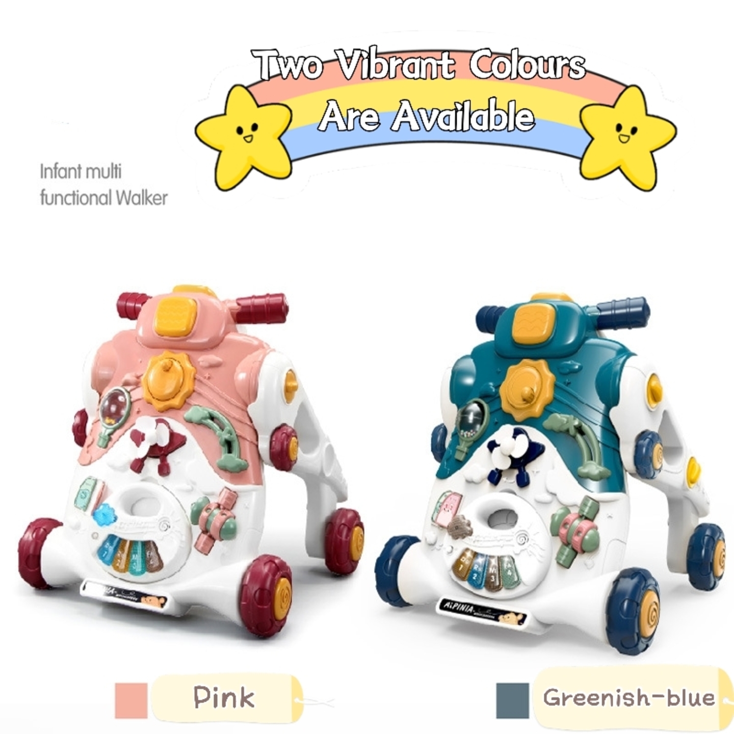Children Multifunction Walker and Pedal-Free Tricycle with Educational Interactive Manipulatives and Musicical Sounds