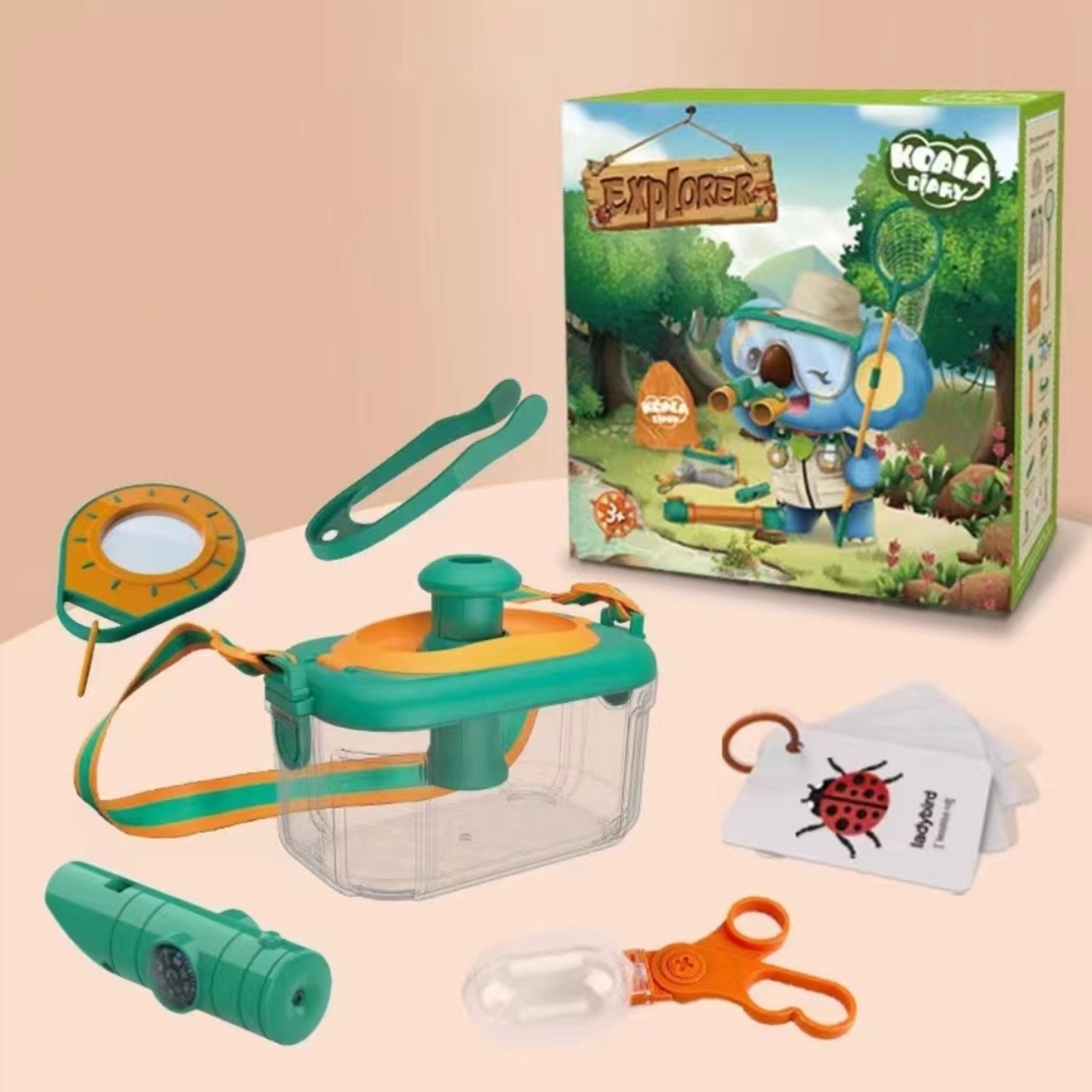 Nature Explorer 6 in 1 Set for Kids includes bug container, clamp, magnifier, whistle and compass