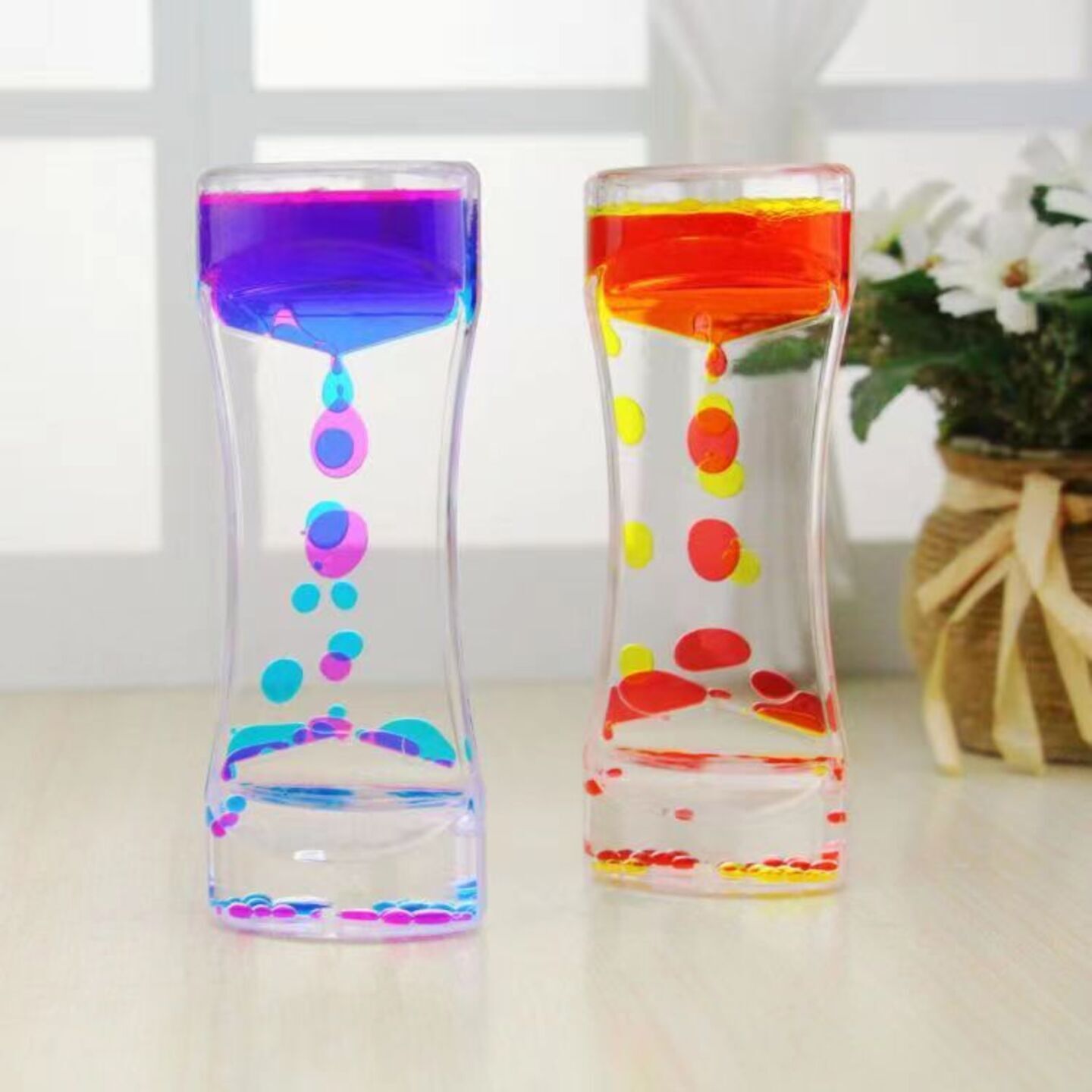 Rainbow Colourful Watery Hourglass Stress Reliever for Adults and Kids