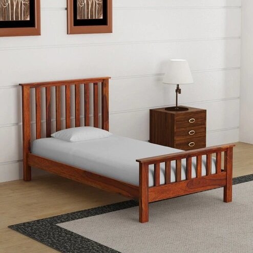 Woodensol Solid Wood Single Bed in Honey Oak Finish 