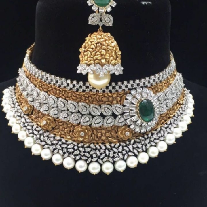 VVS VS Bridal Necklace & Earrings,Pearls,Emerald