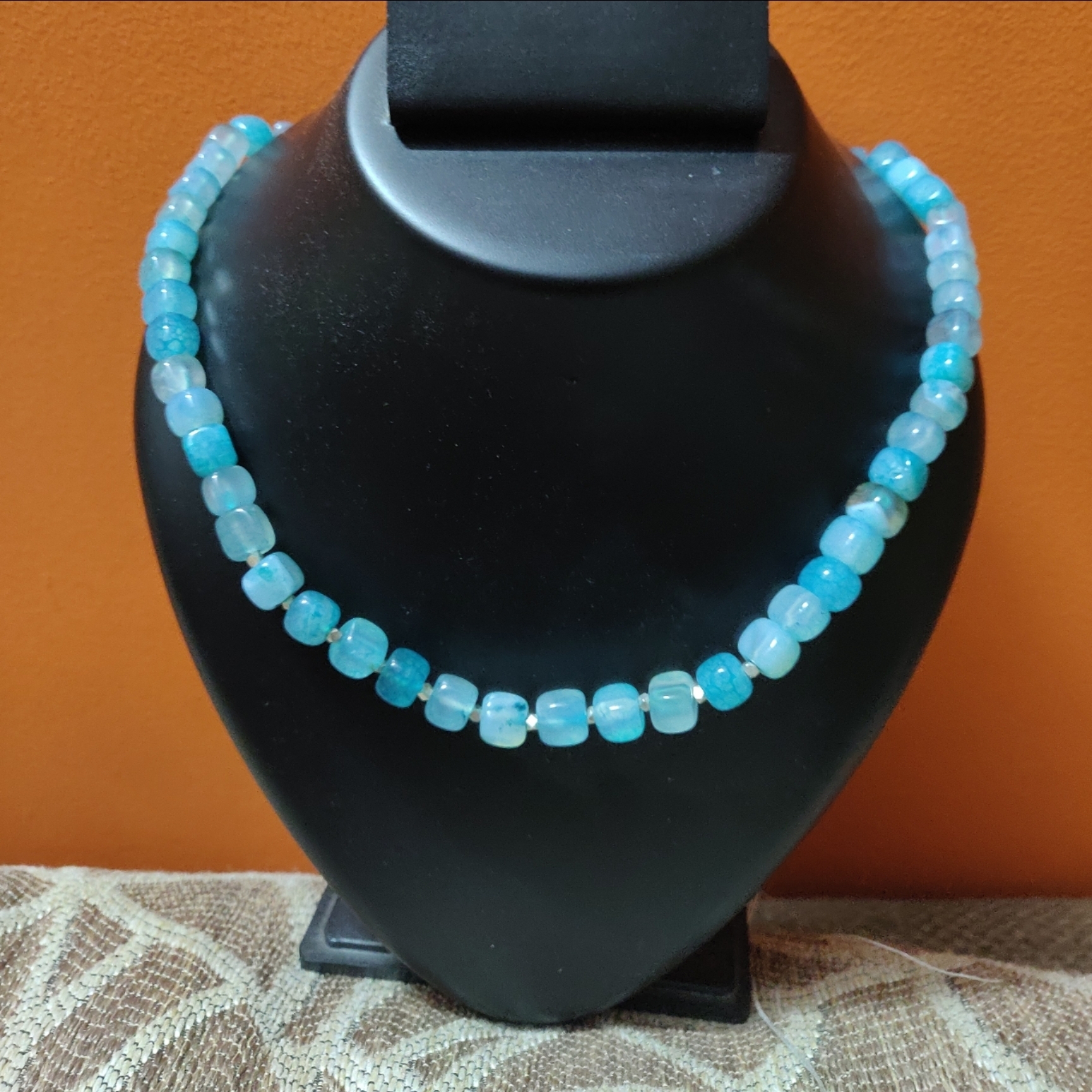 square shape semi precious beads necklace