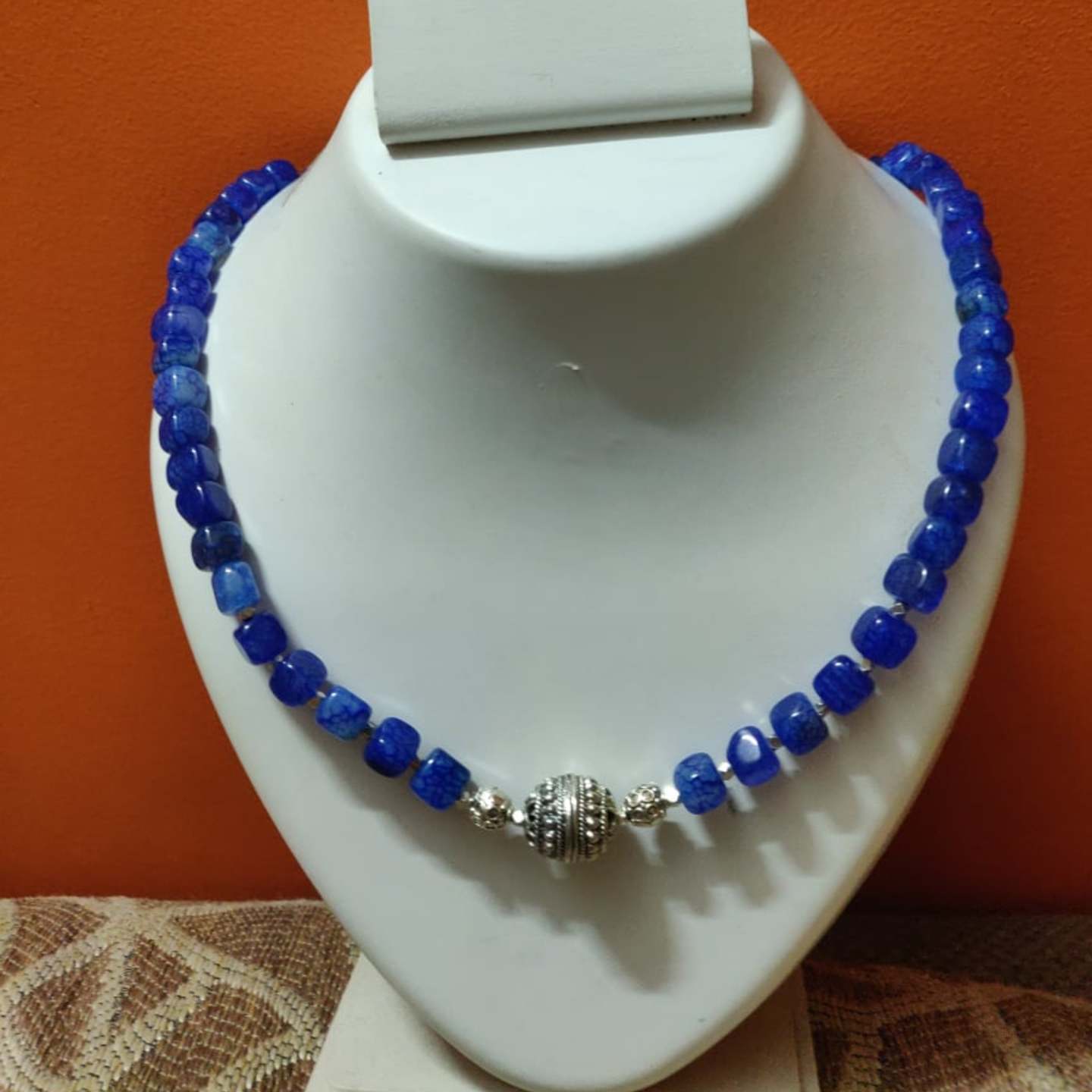 Square shaped semi precious beads necklace