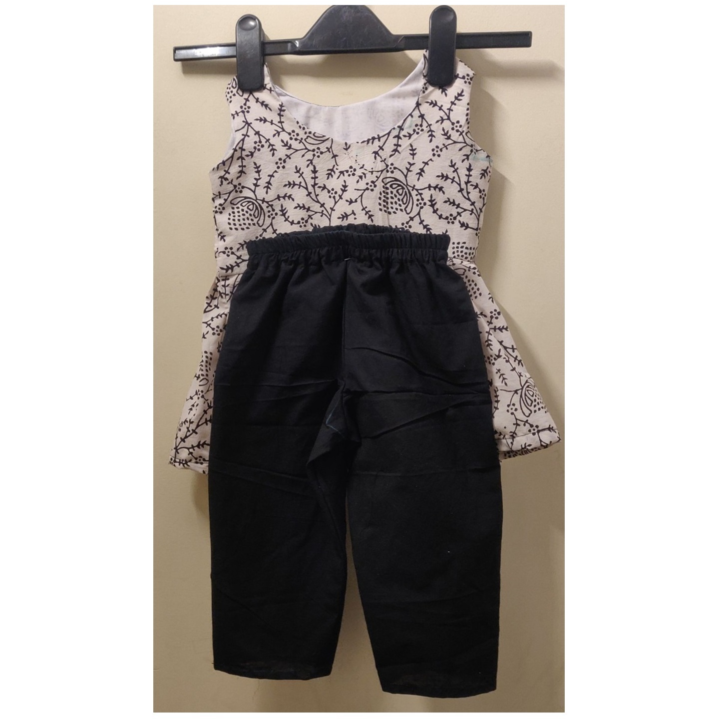 Bagh print top and black cotton pant