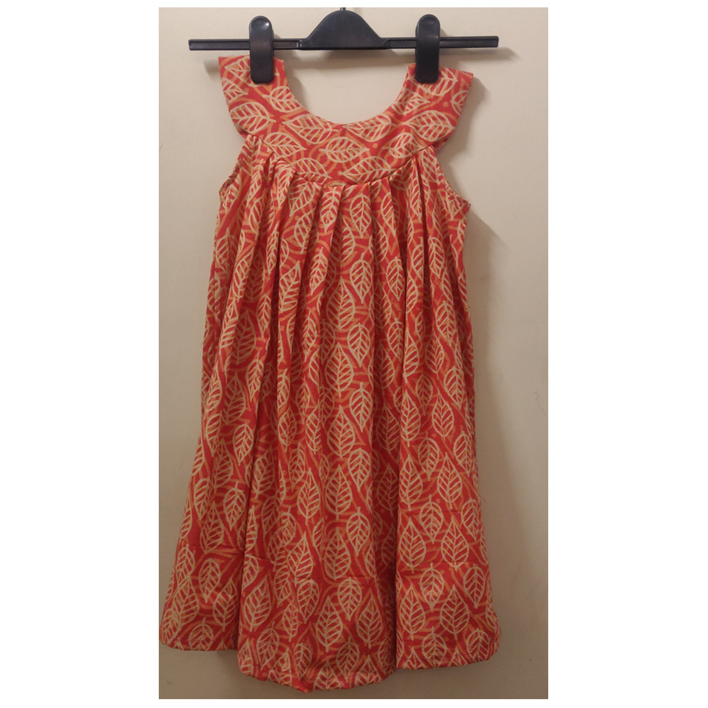 Block print cotton round yoke dress