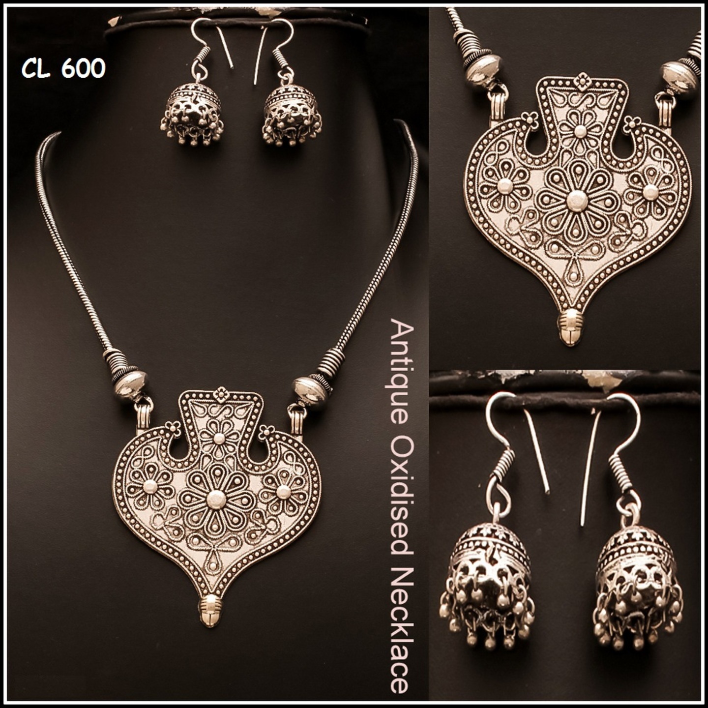 Antique Oxidised Neck-piece set ...Available in 3 different varieties.