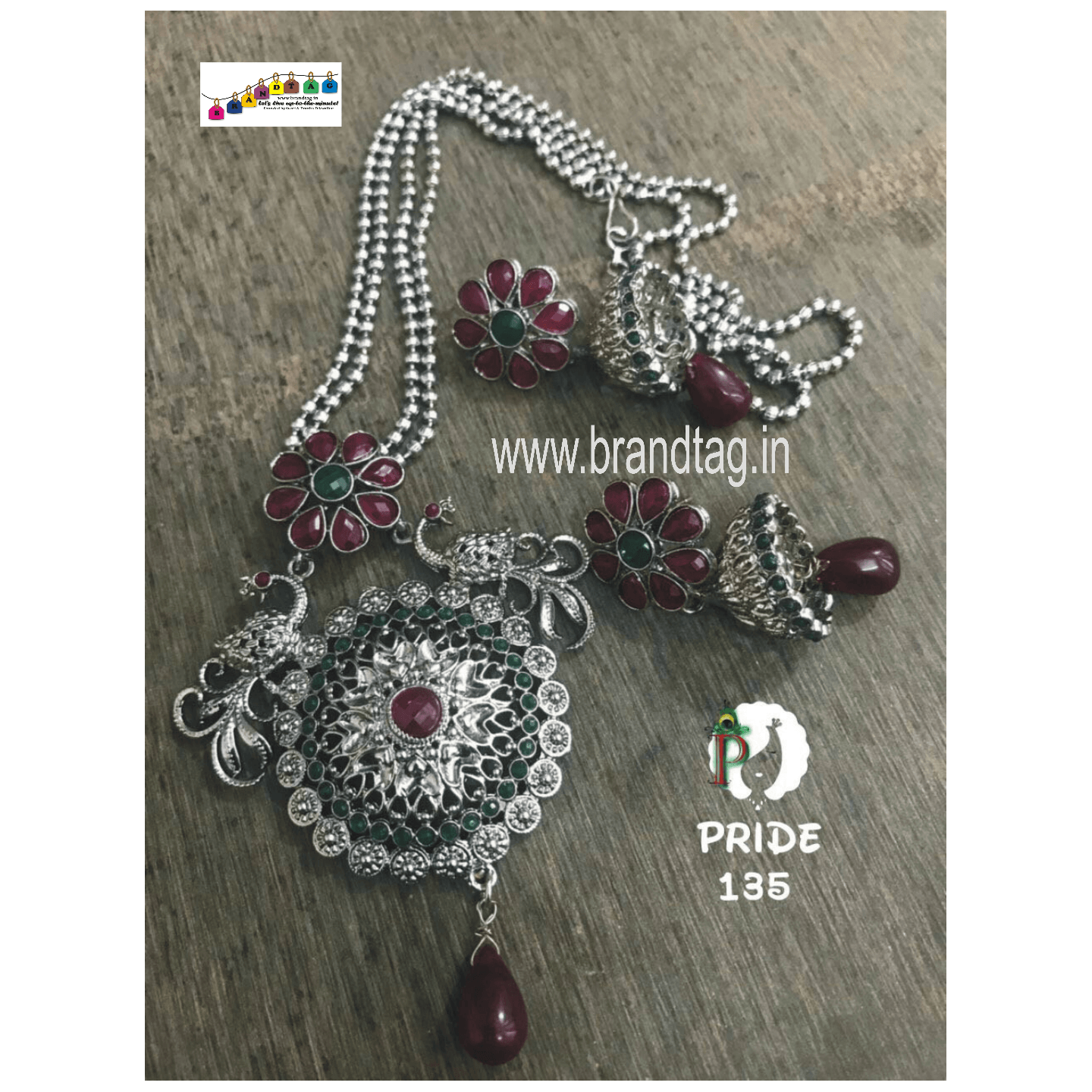 Exclusive Diwali Collection - Silver Twin Peacock Long Pendant Set!