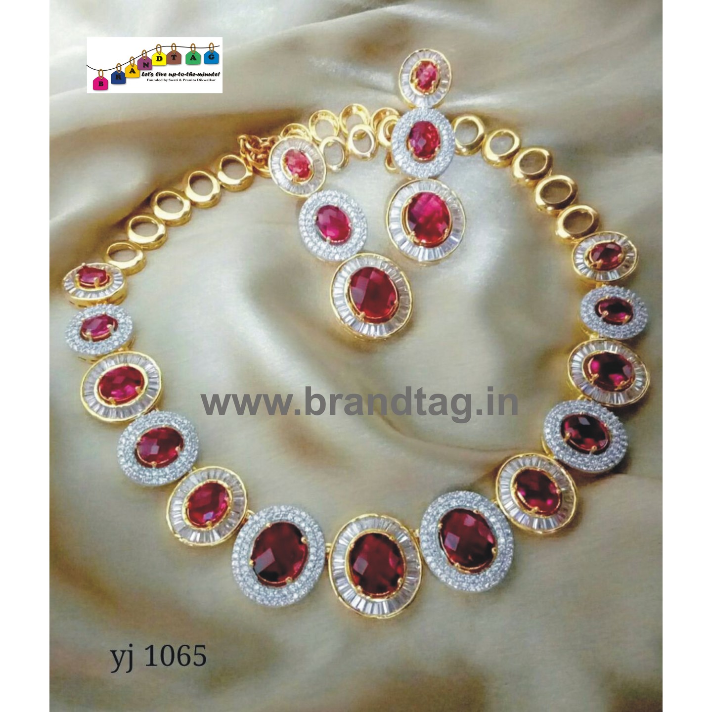 Special Navratri Collection...Contemporary Golden Diamond and Stones Necklace Set!! 