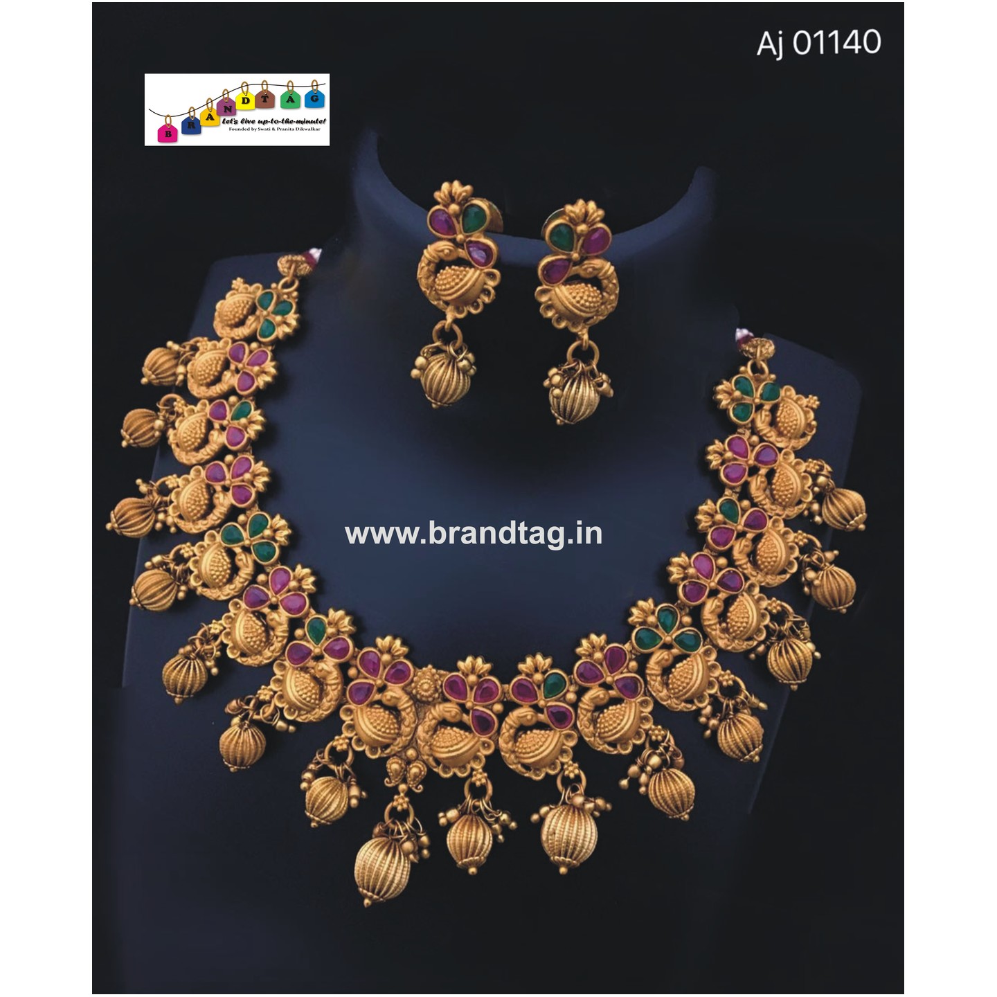 Special Ganesh Festival Collection .Golden Peacock Matt Finished  Neck-fitted Necklace set !