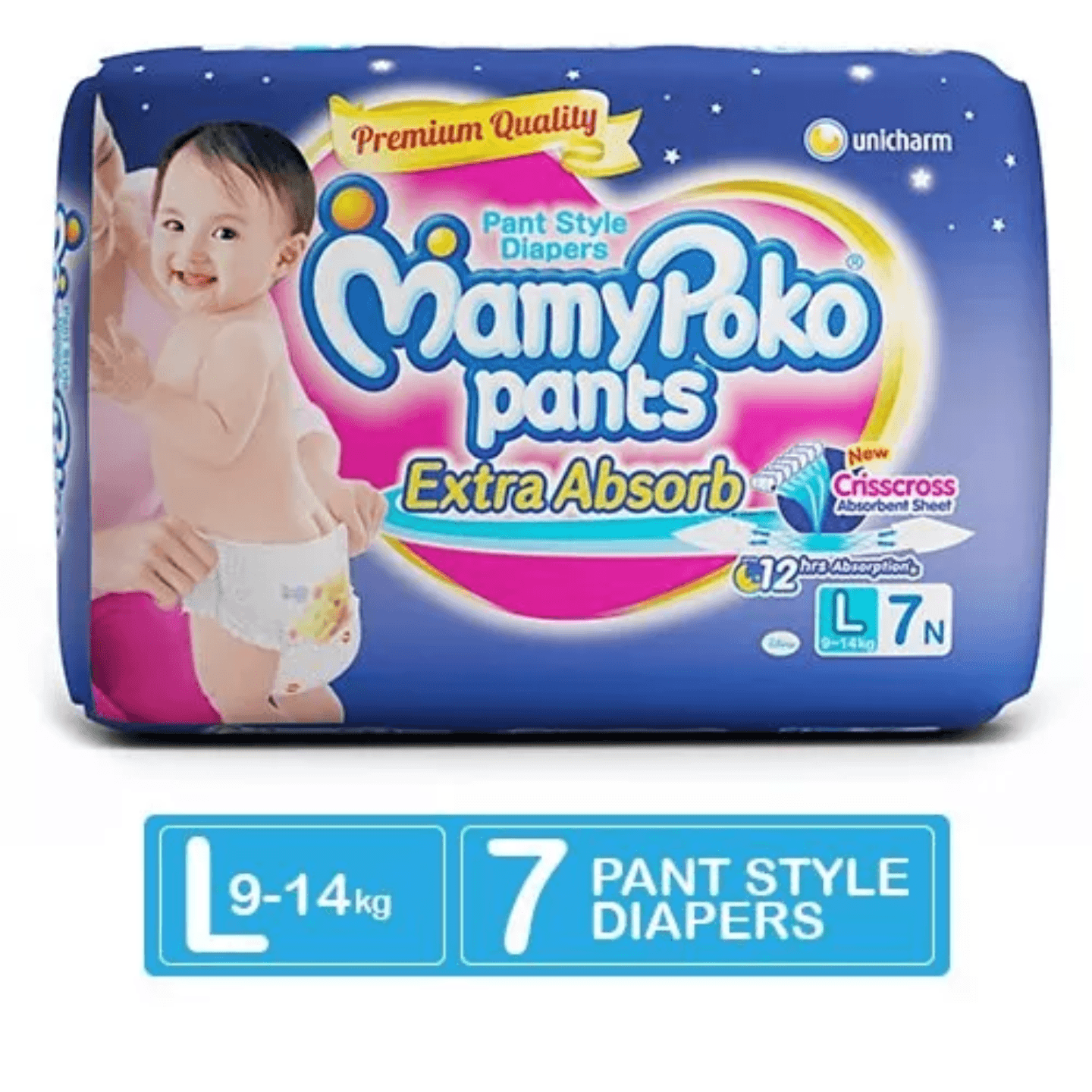 MamyPoko Extra Absorb Pant Style Diapers Large - 12 Pieces