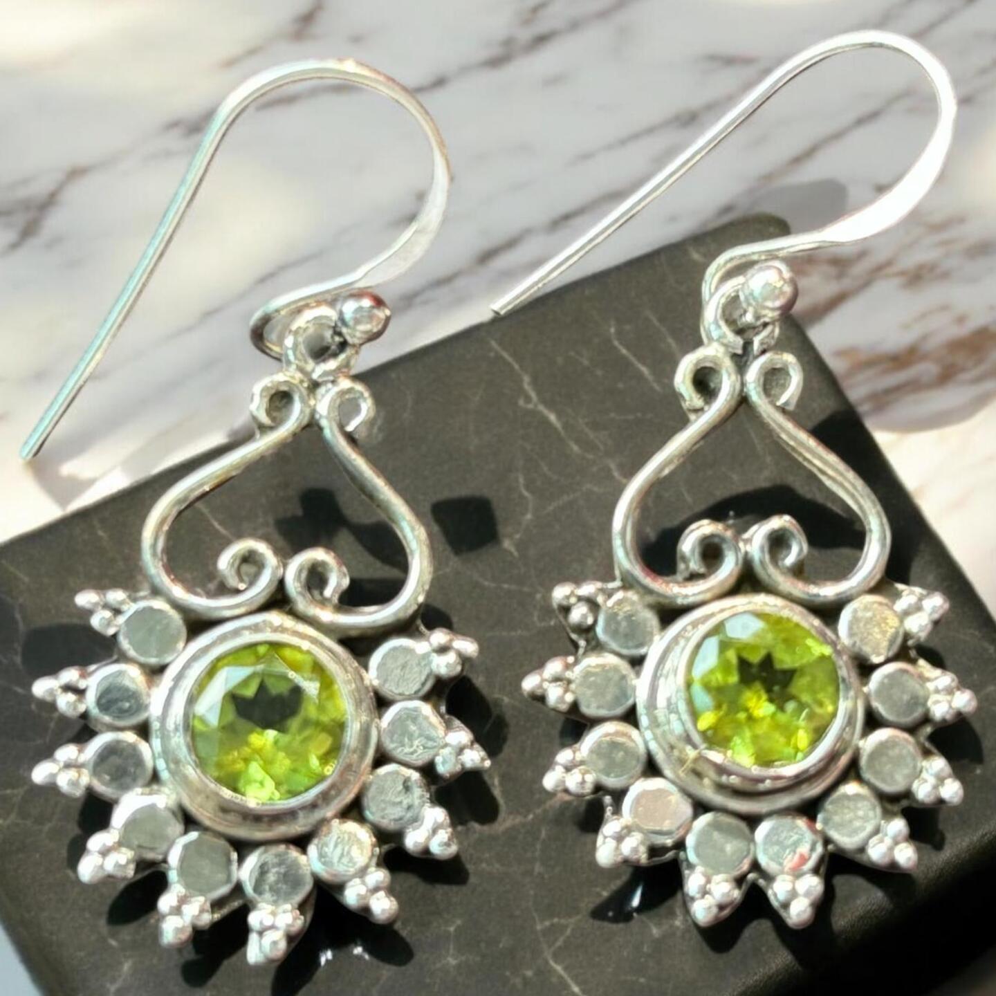 Peridot Gemstone Silver Earrings