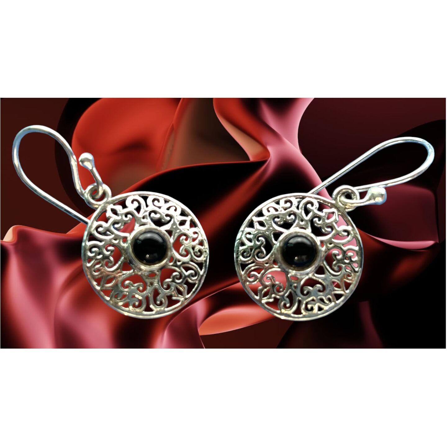 Black Onyx Silver Earrings