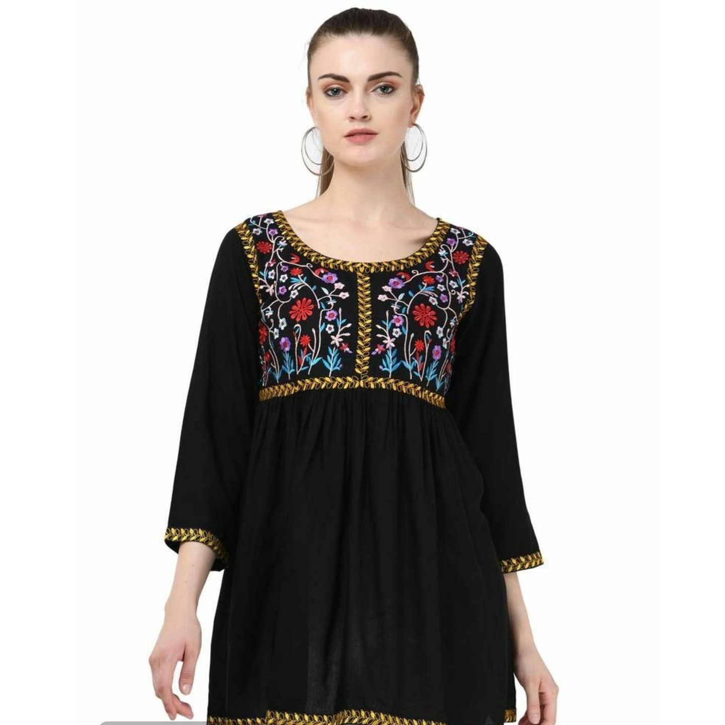 Rayon Black Embroidered Top