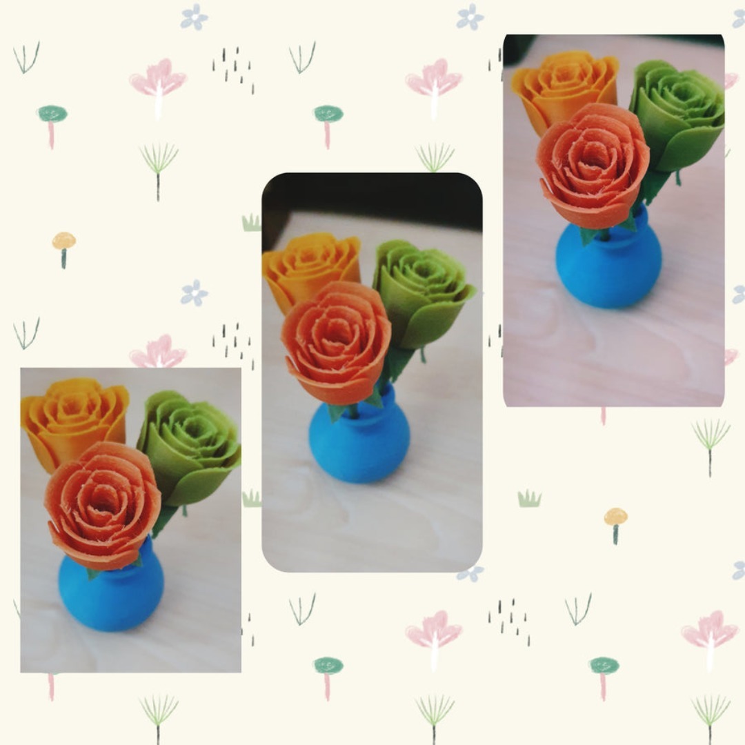 3d Print Art Small Roses with Vase attached