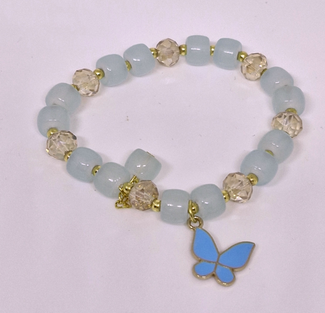 Blue Green and White Beads Bracelet
