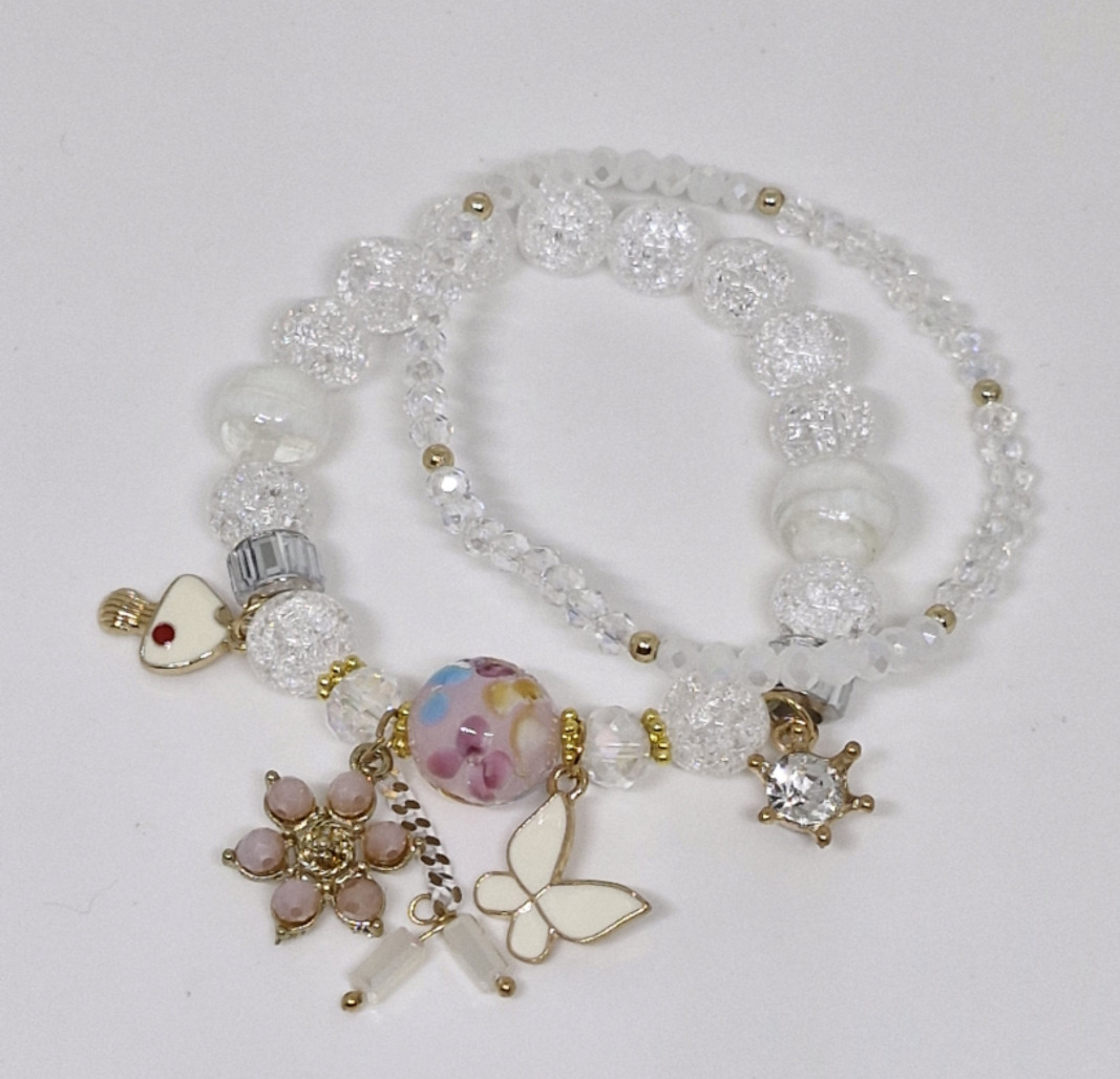 Bracelet Rossi white with Beads and Charms 
